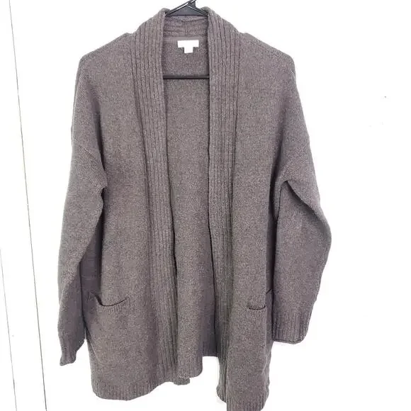 J Jill Sweater Womens Small OPen Cardigan Brown Pockets Chunky Knit Soft Comfy - Picture 1 of 9